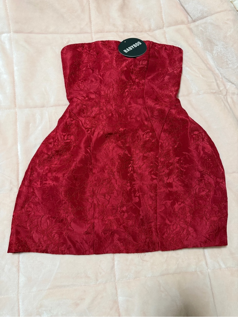 Babyboo Strapless Red Jacquard Mini Dress